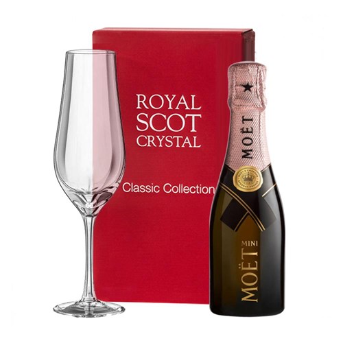 Mini Moet And Chandon Rose Champagne 20cl and Royal Scot Classic Collection Flute In Red Gift Box